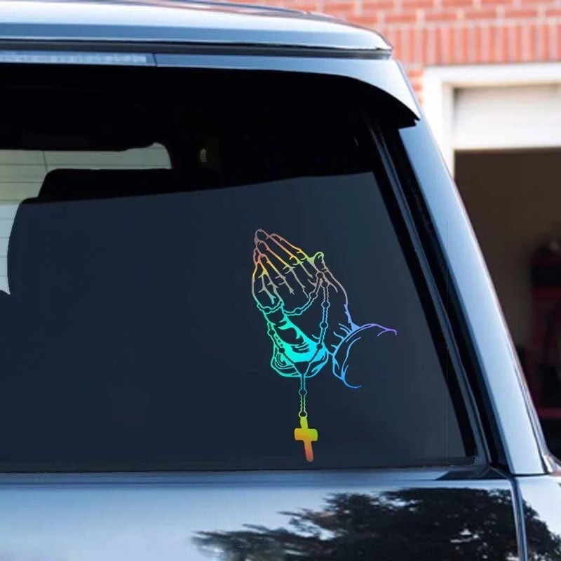Colorful Car Prayer Gesture Laser Stickers Fashion Styling Auto Body Decoration Stickers Rear Windshield Decals Accessories - Image 3