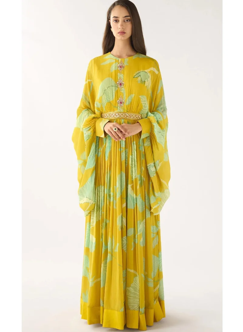 Studio Blue Yellow Georgette Embroidered Dress