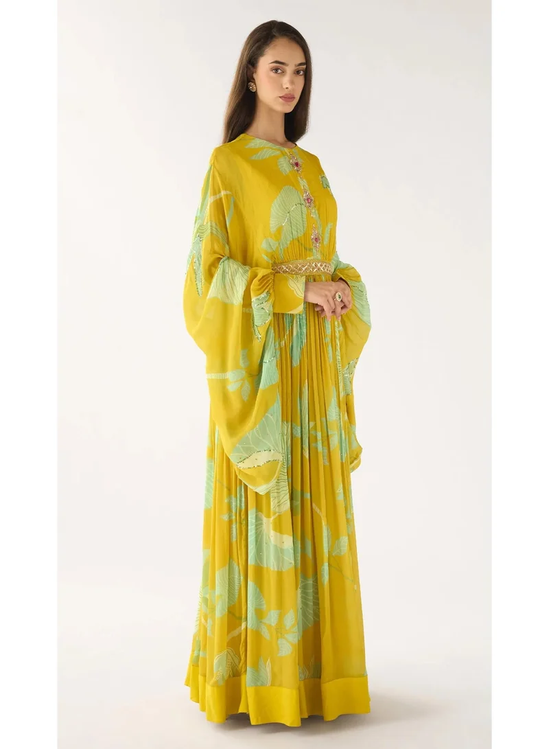 Studio Blue Yellow Georgette Embroidered Dress