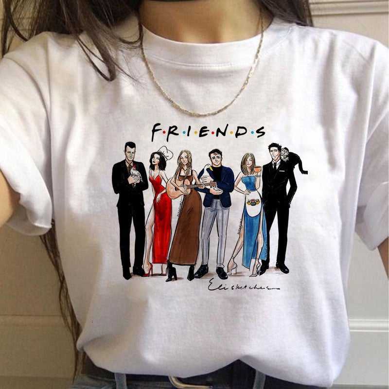 Friends Tv American Tv Series Friends Short-Sleeved Men'S And Women'S Couple White T-Shirt - Image 1