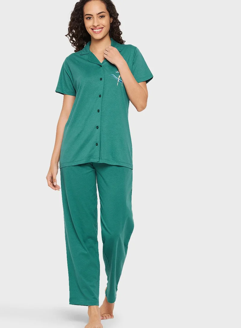 Clovia Printed Shirts & Pyjama Set