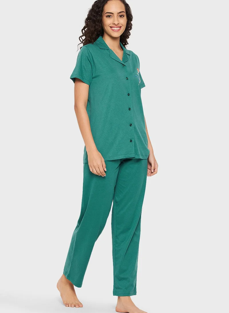 Clovia Printed Shirts & Pyjama Set