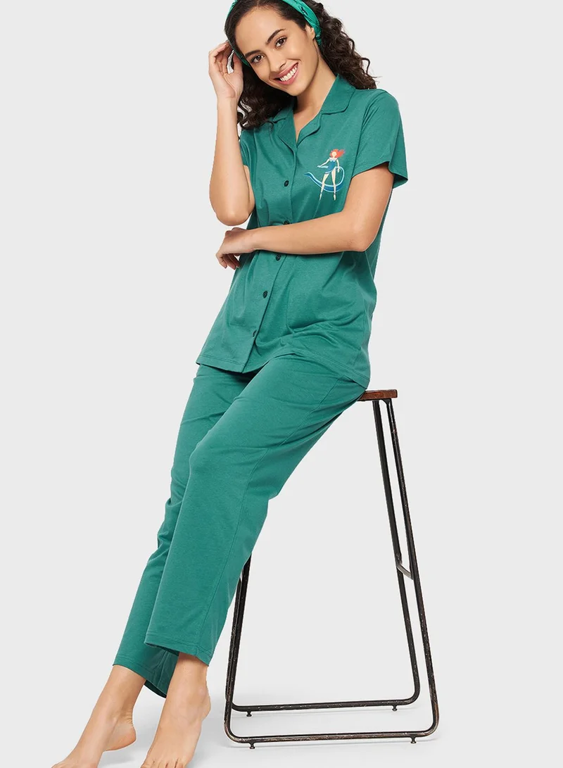Clovia Printed Shirts & Pyjama Set
