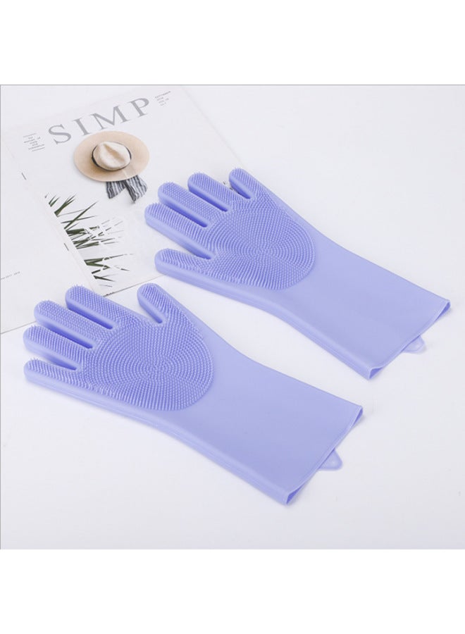 Silicone Gloves Silicone Cleaning Household Housekeeping Gloves Pet Wash-Free Kitchen Wash Silicone Gloves-Colour:Violet 120g  - Image 1