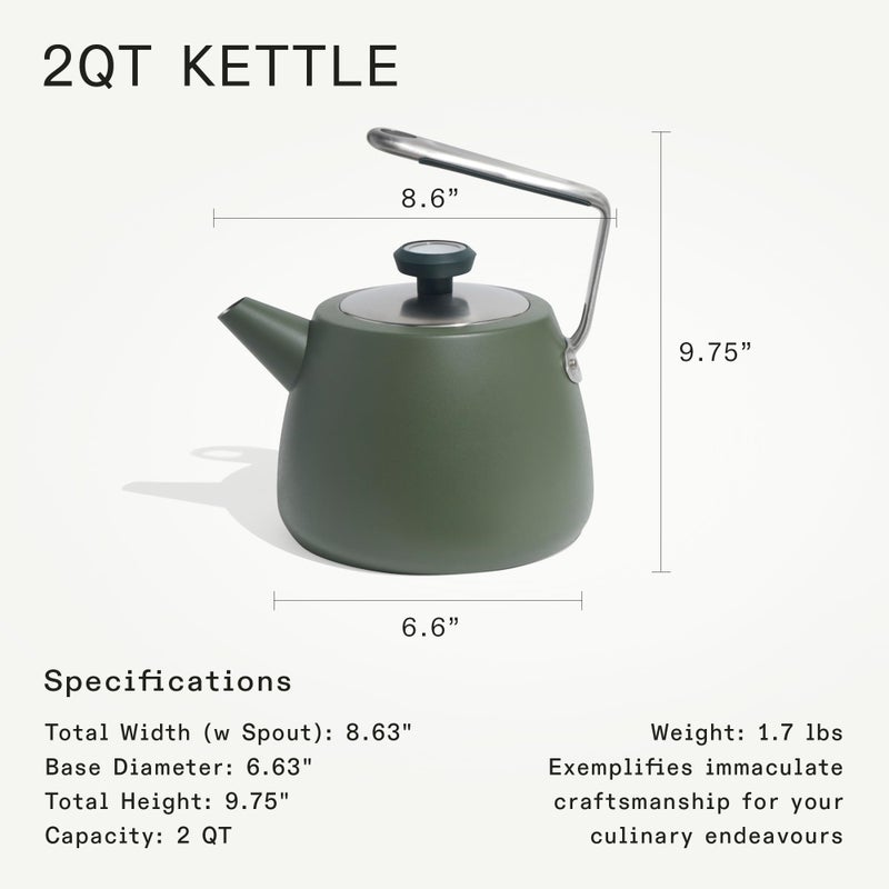 Madein Made In Cookware - 2 QT Kettle - Willow Green - Stainless Steel - With Built-In Temperature Gauge - Includes Handle Sleeve - Induction Compatible - Image 3