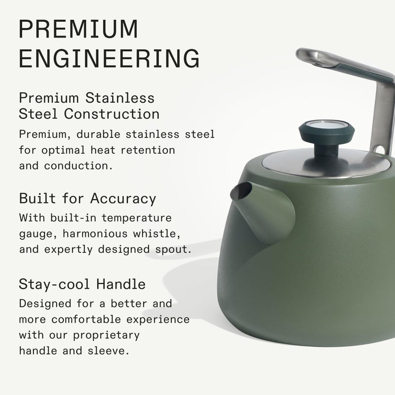 Madein Made In Cookware - 2 QT Kettle - Willow Green - Stainless Steel - With Built-In Temperature Gauge - Includes Handle Sleeve - Induction Compatible - Image 4