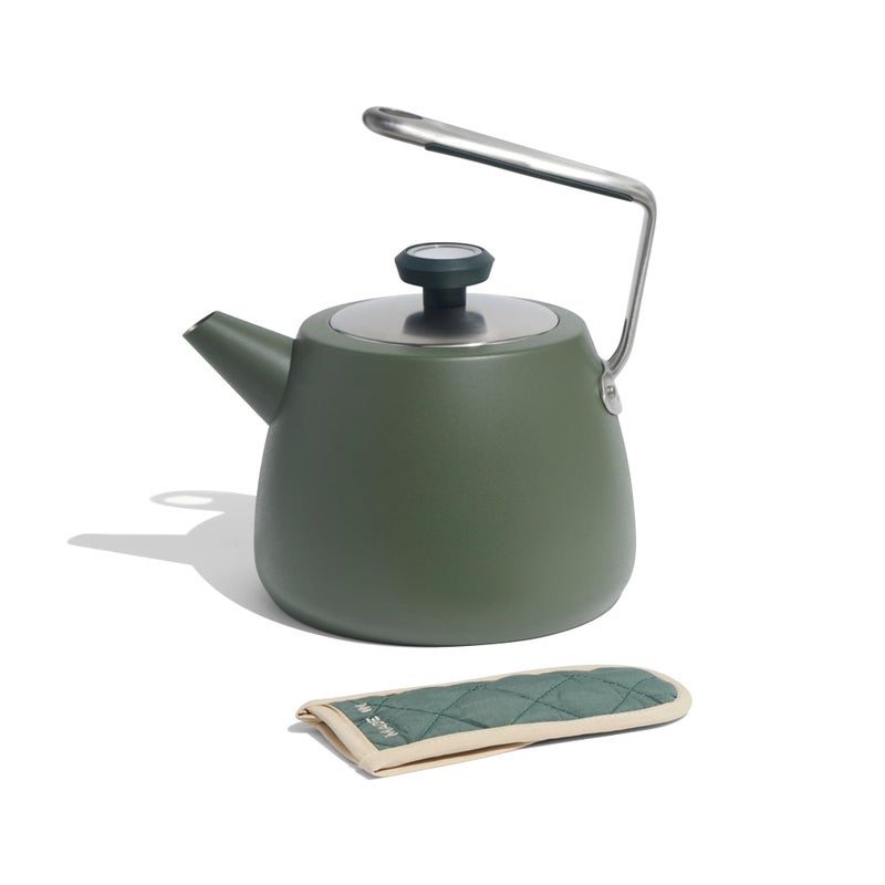 Madein Made In Cookware - 2 QT Kettle - Willow Green - Stainless Steel - With Built-In Temperature Gauge - Includes Handle Sleeve - Induction Compatible - Image 1