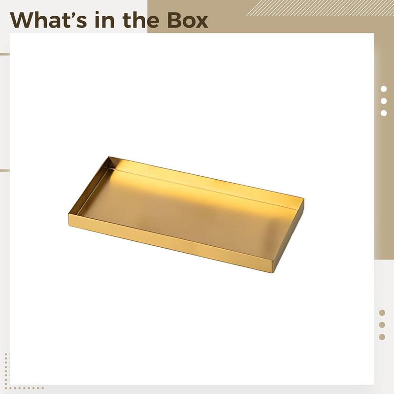 8 × 4 بوصة صينية ذهبية من الفولاذ المقاوم للصدأ، صحن صابون عصري، منظف طاولة الزينة، صينية مستطيلة ذهبية، 8 × 4 × 0.6 بوصة - Image 3