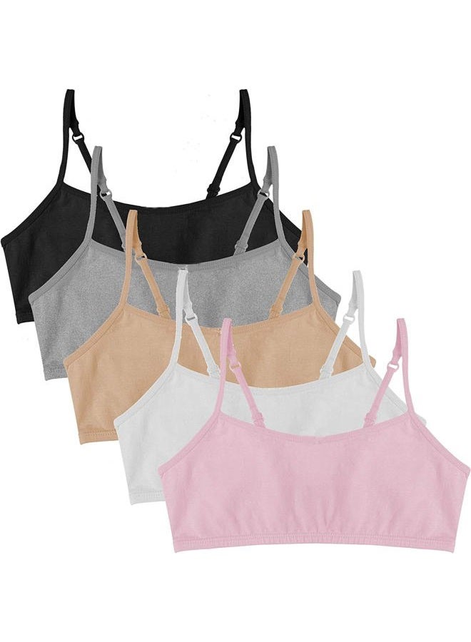 Popular Cotton Girls Training Bra - Crop Cami Training Bras for Girls with Adjustable Straps. Cotton Bra Pack., 5 Pack - Neutrals, 14 Years - Image 1