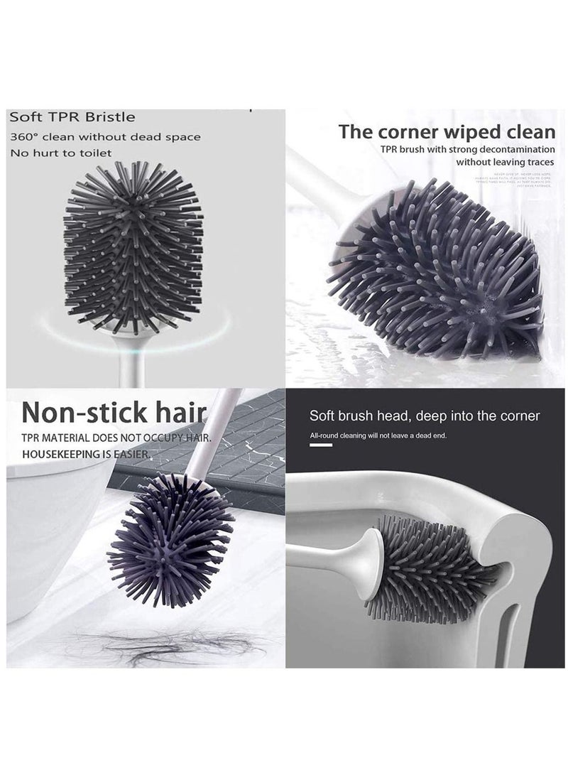 Silicone Toilet Brush and Holder Bathroom Holder Set Cleaning Kit with Soft Bristle - Image 5