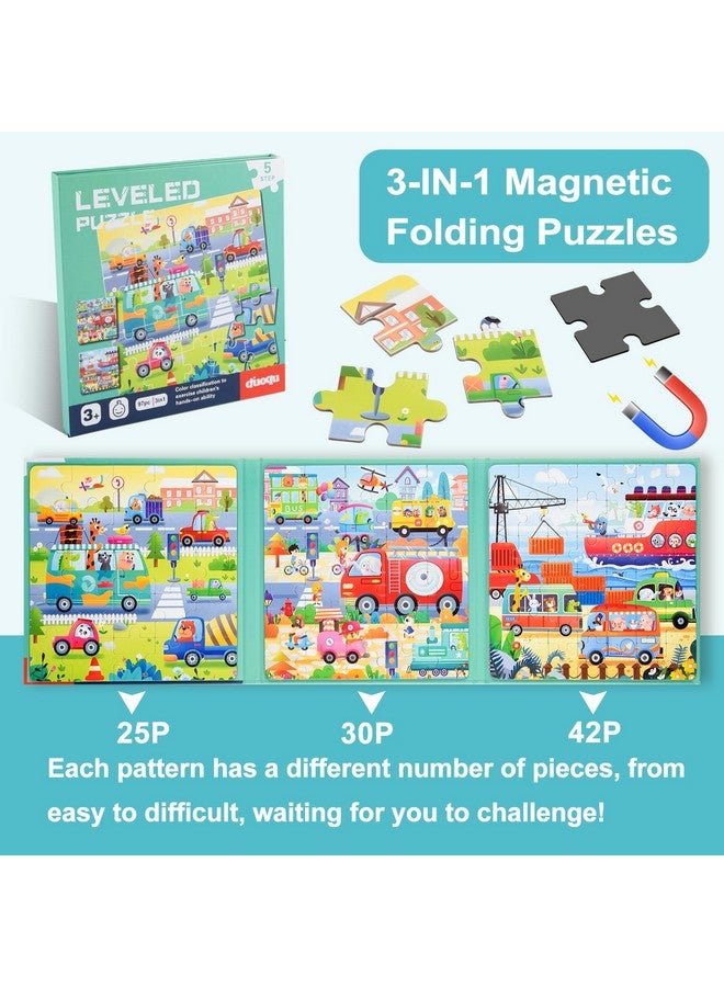 ASTARON Magnetic Puzzles for Toddlers, 25-30-42 Pieces Traffic Learning Magnet Puzzles for Road Trip, Educational Travel Toys Car Plane Activities for Kids, Kids Birthday Gifts - Image 2