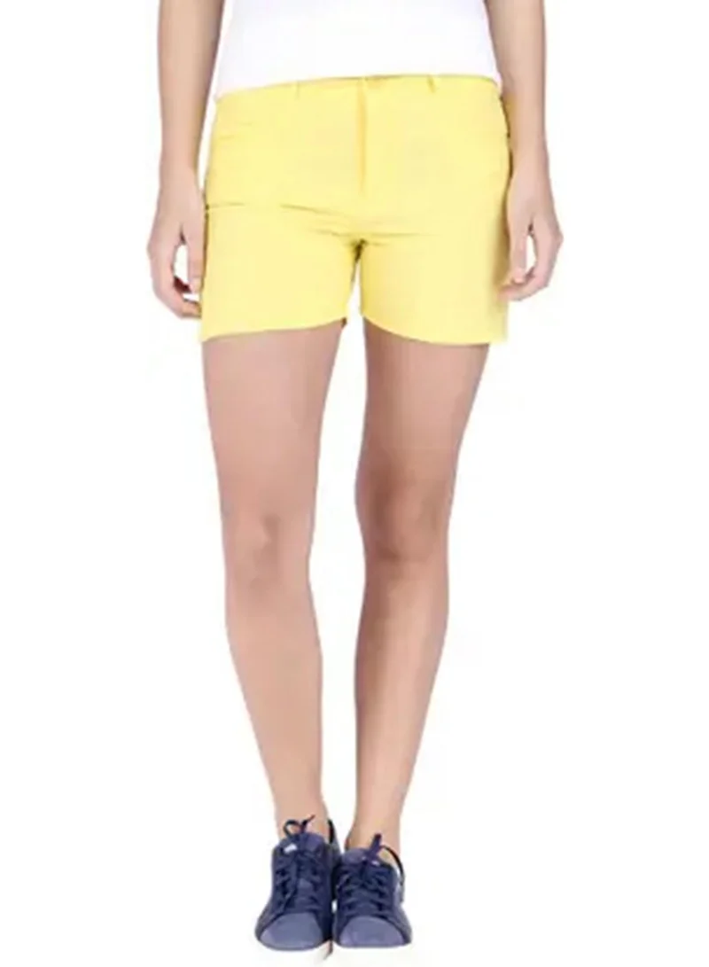 Campus Sutra Women's Lemon Yellow Solid Twill Shorts