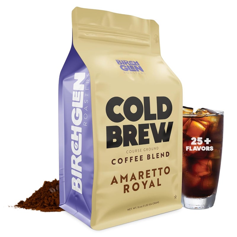 kitchentoolz Birch Glen Roasters Cold Brew Coffee | Flavored Coarse Ground Coffee | Medium Roast | Artisanal Roasting | 100% Arabica |1 LB Bag | Amaretto Royale - Image 1