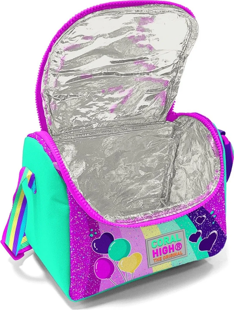 CORAL HIGH Pink Water Green Unicorn Patterned Girl Thermal Insulated Lunch Bag and Pencil Case Set