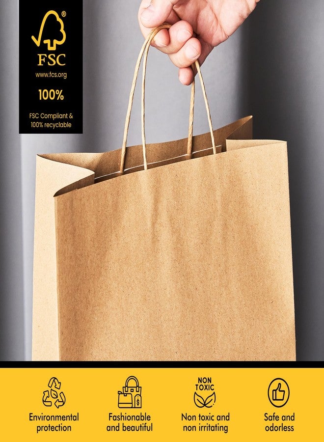 RACETOP أكياس تسوق كرافت من ريستوب، 100 قطعة، مقاس 10×5×13 بوصة، أكياس ورقية بنية اللون بمقابض، عبوة بالجملة، أكياس هدايا من الورق المعاد تدويره، مناسبة لحفلات أعياد الميلاد ومتاجر البقالة والتجزئة. - Image 4