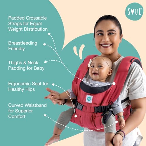 SOULSLINGS 4-in-1 Lali Baby Carrier Bag- Ruby - Cotton | Compact & Lightweight (400g) | Adjustable for 0-24 Months (4-15kg) | Machine Washable & Handwashable | Breastfeeding Friendly - Image 5