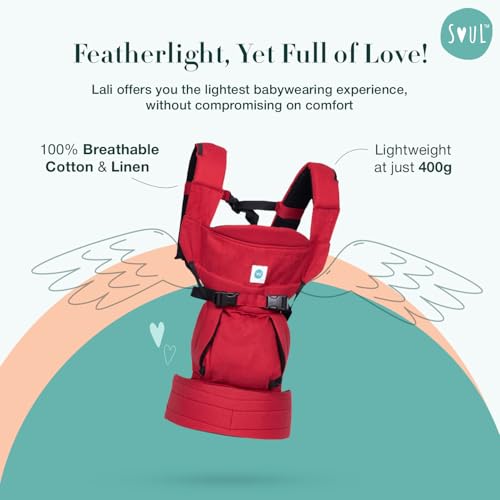 SOULSLINGS 4-in-1 Lali Baby Carrier Bag- Ruby - Cotton | Compact & Lightweight (400g) | Adjustable for 0-24 Months (4-15kg) | Machine Washable & Handwashable | Breastfeeding Friendly - Image 3