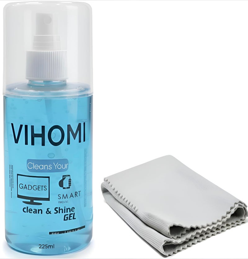 VIHOMI Extra Large 225ml Gel Spray Cleaner with Microfibre Cloth for Laptop, Mackbook,PC, Mobile, Tablet, Camera & All Screens, Safe Streak-Free Deep Cleaning - Image 1