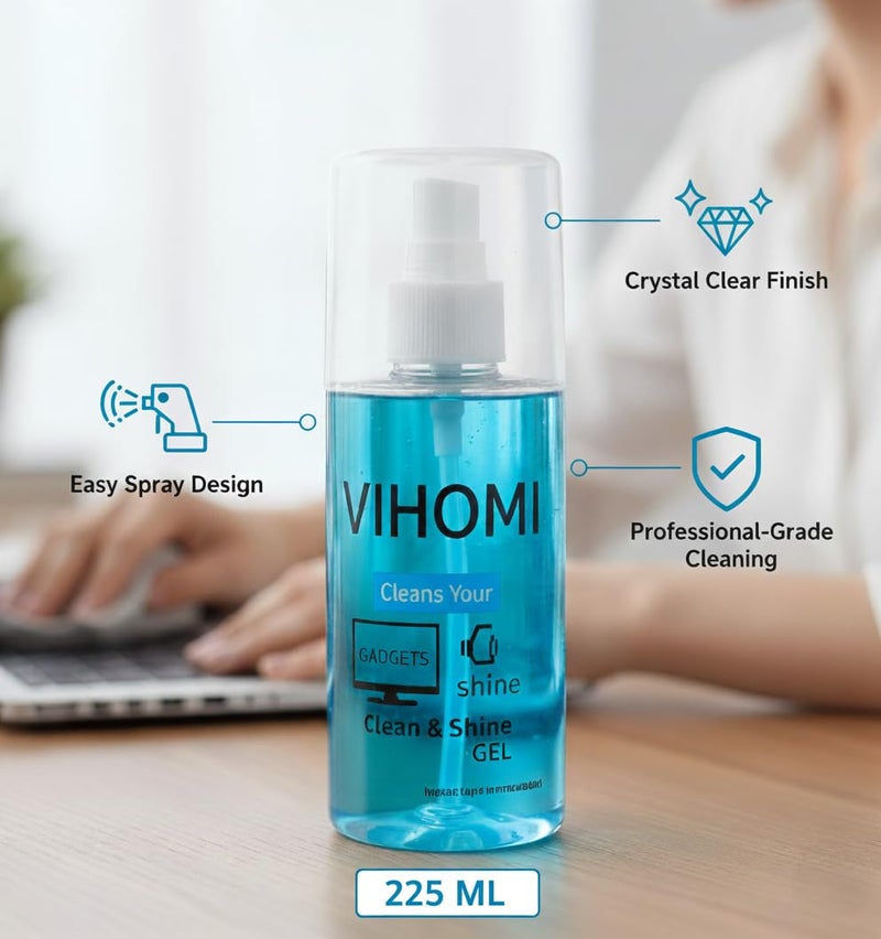 VIHOMI Extra Large 225ml Gel Spray Cleaner with Microfibre Cloth for Laptop, Mackbook,PC, Mobile, Tablet, Camera & All Screens, Safe Streak-Free Deep Cleaning - Image 3