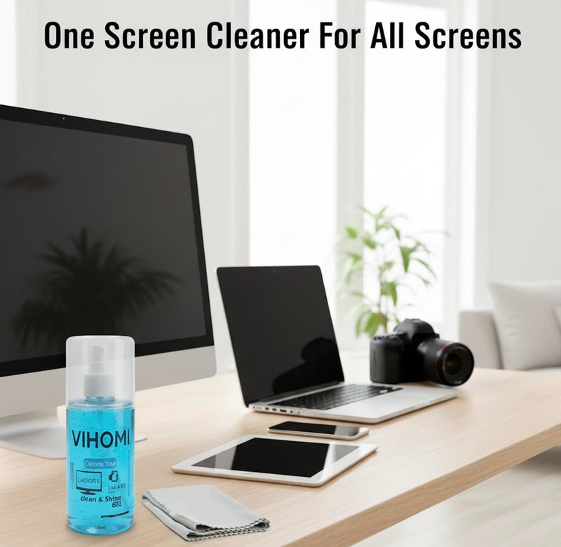 VIHOMI Extra Large 225ml Gel Spray Cleaner with Microfibre Cloth for Laptop, Mackbook,PC, Mobile, Tablet, Camera & All Screens, Safe Streak-Free Deep Cleaning - Image 2
