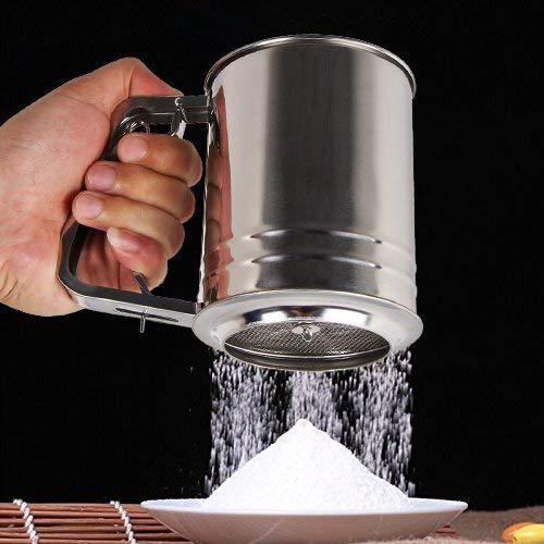 CALIST Baking Stainless Steel Shaker Sieve Cup Manual Flour Sifter with Handle Measuring Scale Mark for Flour Icing Sugar - Image 1