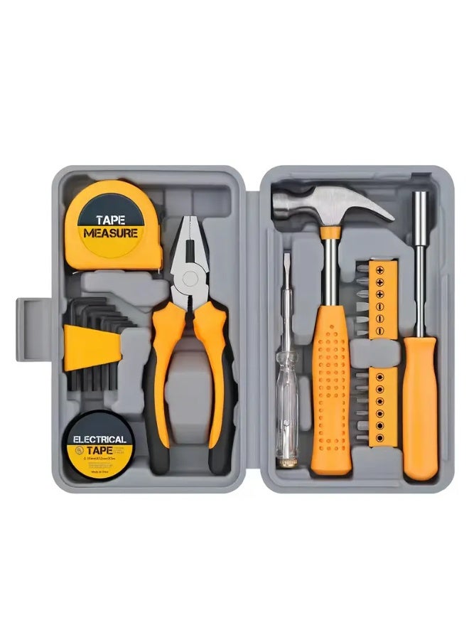23pcs Tool Set, Girls Repair Tool Set, Portable Toolbox with Adjustable Wrench Pliers Socket Screwdriver Hammer with Plastic Storage Box, Suitable for House Apartment Garage (Yellow), Perfect Gift for Halloween And Christmas  - Image 1