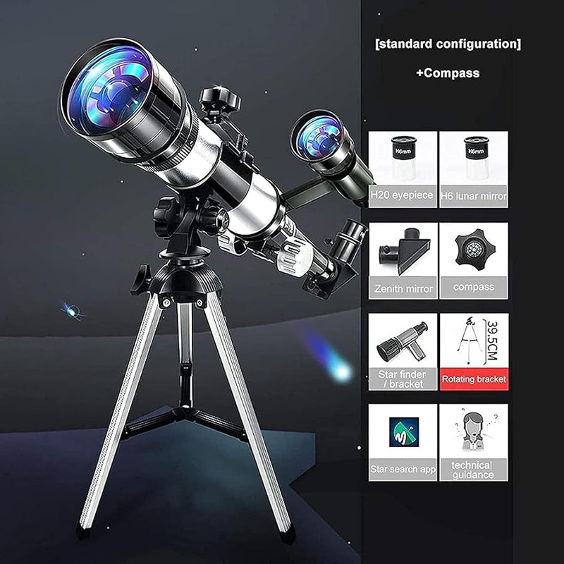 70mm Aperture Monocular Telescope with Two Eyepieces Adjustable Tripod for Astronomy Beginners - Image 3