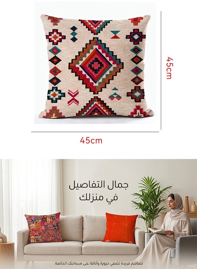 العلامة التجارية: جيسودا طقم 4 أغطية وسائد 45×45 سم بنقشة أرابيسك – تصميم شرقي تقليدي بطباعة من جهة واحدة، قماش ناعم مخملي بسحاب مخفي للأريكة والسرير (الأغطية فقط) - Image 4