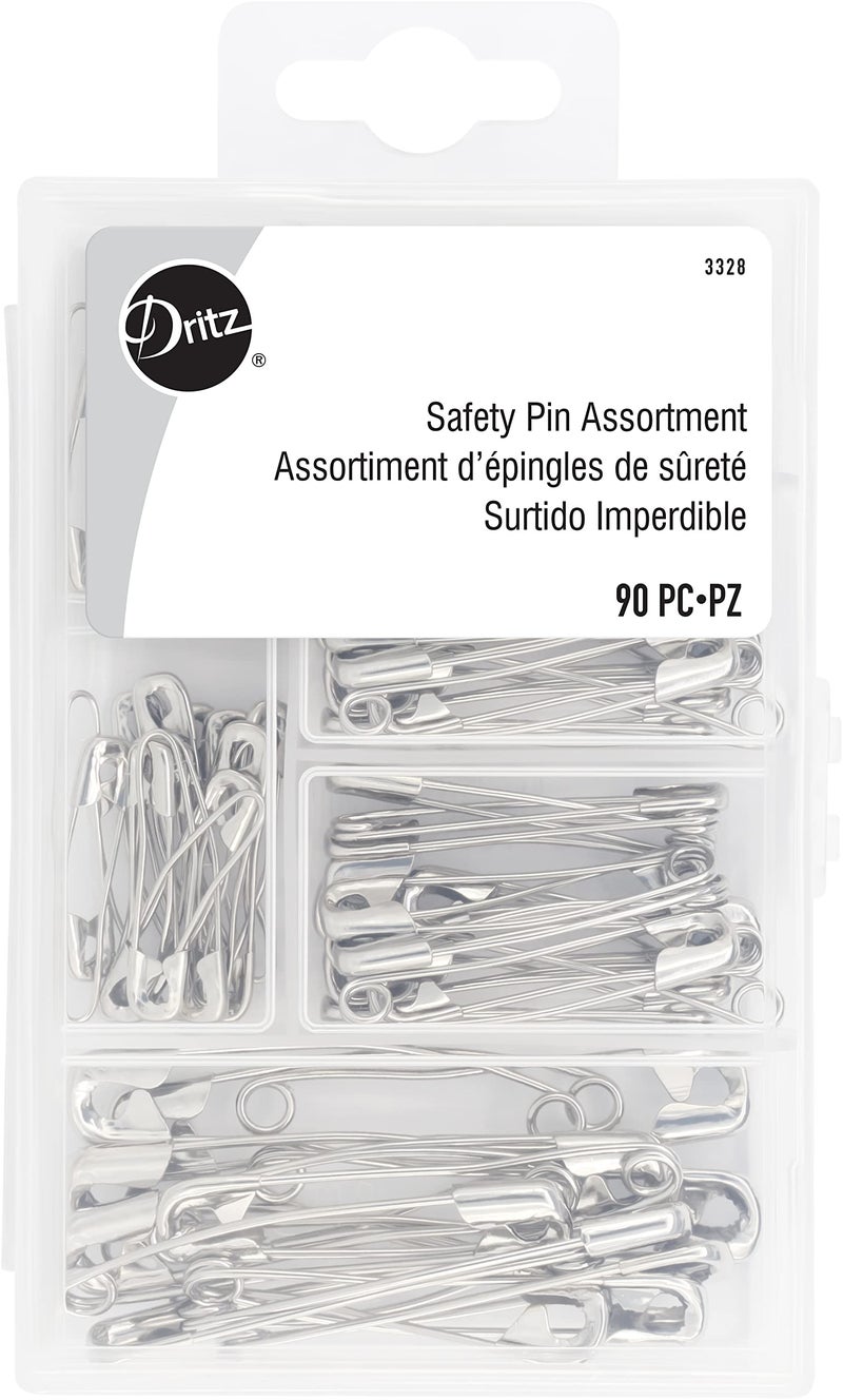Dritz 3328 Curved Safety Pins, Assorted Sizes with Storage Box (90-Count) - Image 1