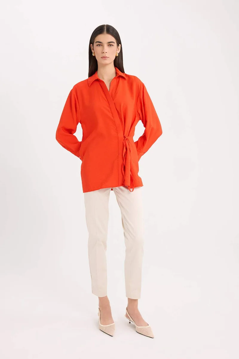 ديفاكتو Cigarette Fit Regular Hem Satin Trousers