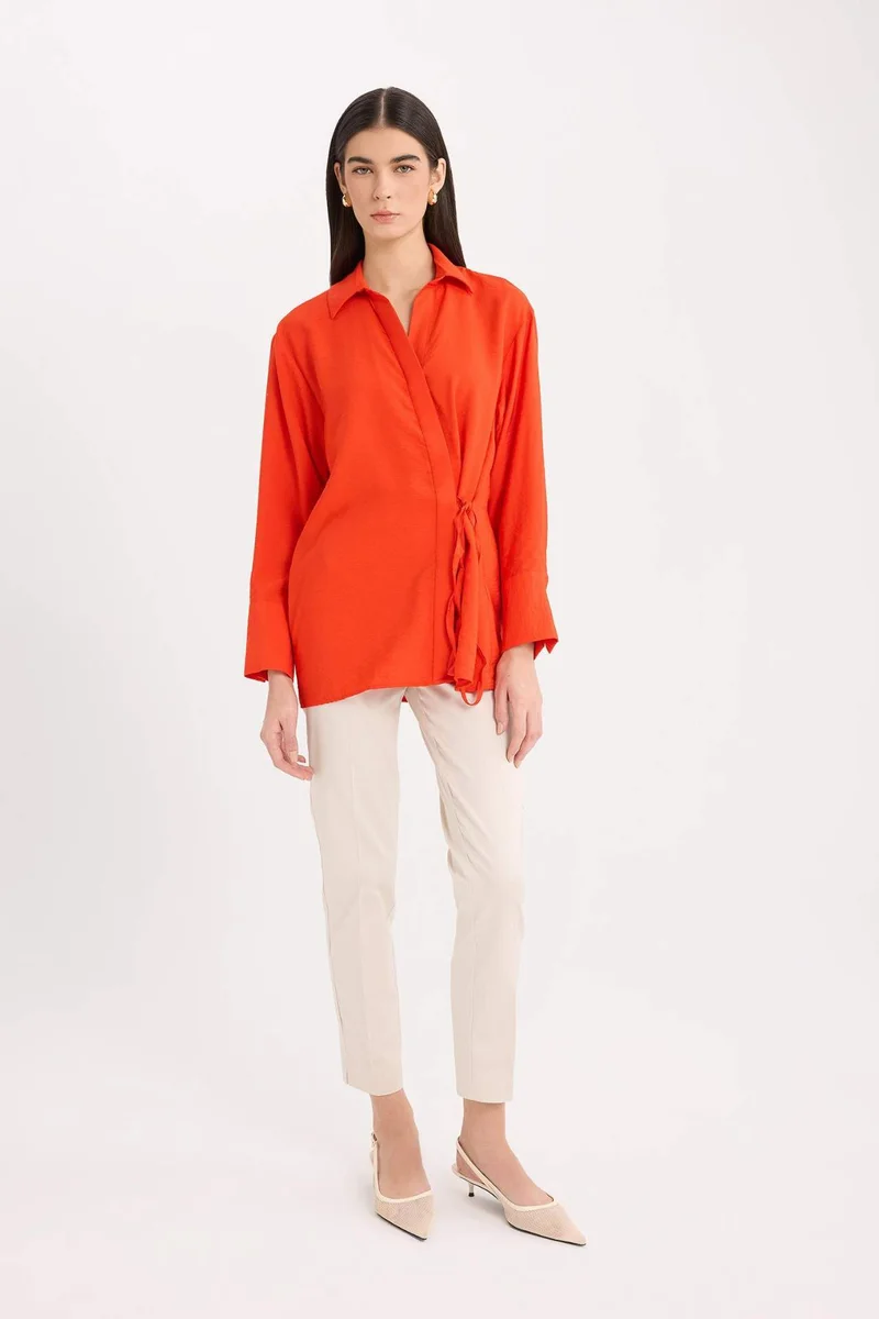 ديفاكتو Cigarette Fit Regular Hem Satin Trousers