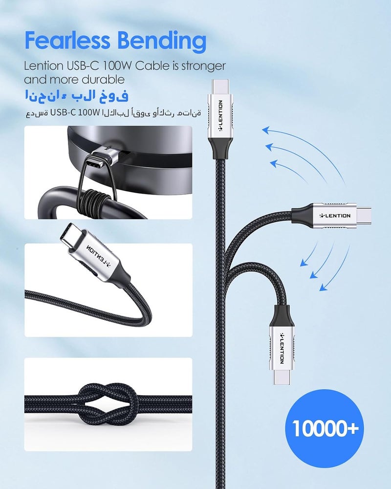 Lention Type C Cable, USB C 3.1 Gen 2, 100W Charging, 10Gbps Data, 4K@60Hz Video Braided Cord Compatible with 2025-2016 MacBook Pro, New iPad Pro/Air/iPhone 17, Surface, Samsung S25/S24 (Silver) - Image 5
