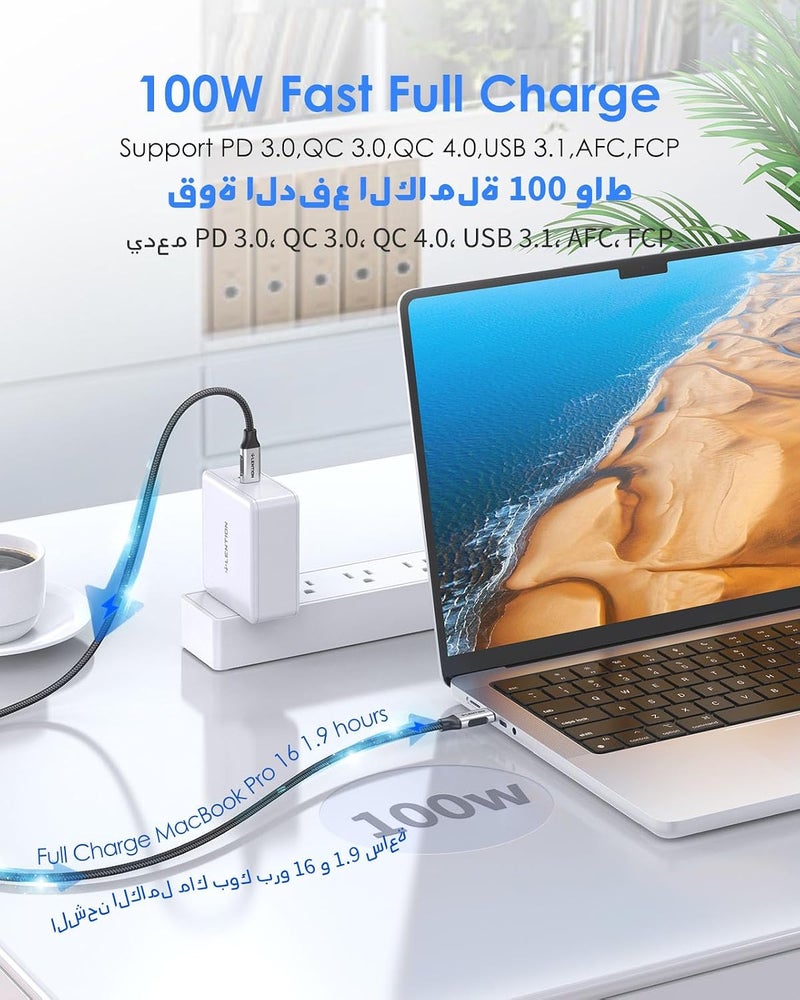 Lention Type C Cable, USB C 3.1 Gen 2, 100W Charging, 10Gbps Data, 4K@60Hz Video Braided Cord Compatible with 2025-2016 MacBook Pro, New iPad Pro/Air/iPhone 17, Surface, Samsung S25/S24 (Silver) - Image 2
