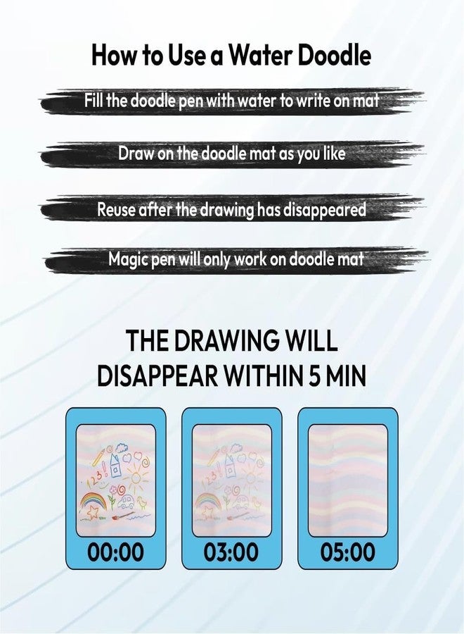 F4FIVE Kids Magic Water Drawing Mat 70x50 cm with 2 Water Pens | Reusable Aqua Doodle Mat | Mess Free Water Coloring & Writing Board | Educational Toy Gift for Boys & Girls Age 3-7 | Combo of 3 Pcs - Image 4