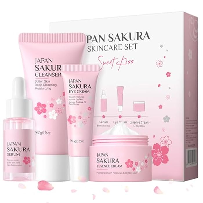 FirstFly Skin Care Sets for Women/Girls JAPAN SAKURA Beauty Gift Sets Skincare Kit with Cleanser, Serum, Eye Cream, Face Cream Travel Pamper Sets for Women Gifts,Skin Care Sets & Kits - Image 1