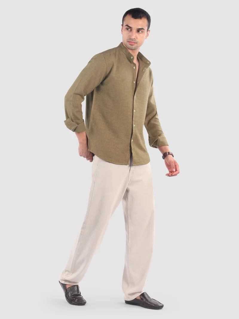 Beyoung Khaki Brown Breezy Stand Collar Shirt