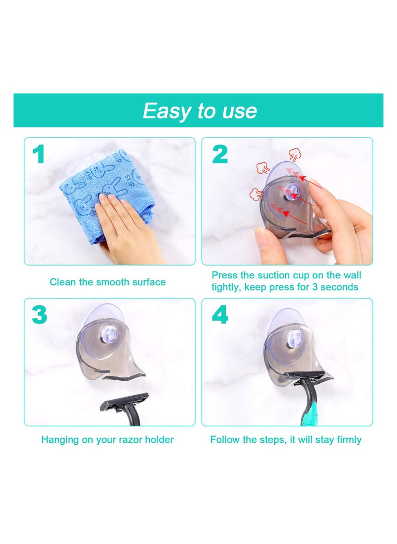 Mudder Mudder 4 Pieces Suction Cup Razor Holder Shower Suction Razor Hooks Suction Razor Hanger Bathroom Shaver Holder Self-Adhesive Shaver Wall Mount Organizer for Shower Wall Glass Tile  - Image 4