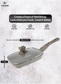 Life Smile Granite Coated Non-Stick Grill Pan with Stay Cool Detachable Handle for Stove Tops, Square Big Grill Skillet Steak Pan for Indoor & Outdoor Gas Grill Camping & BBQ - 100% PFOA & PFAS Free  - Image 3