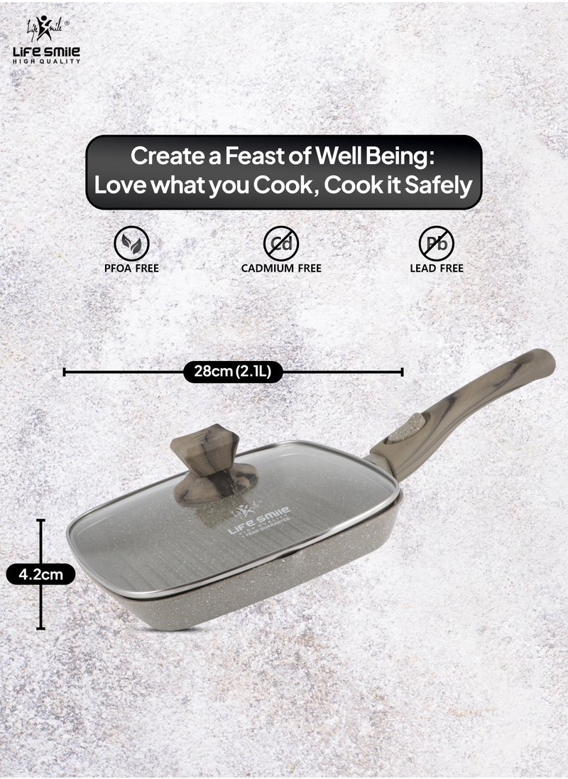Life Smile Granite Coated Non-Stick Grill Pan with Stay Cool Detachable Handle for Stove Tops, Square Big Grill Skillet Steak Pan for Indoor & Outdoor Gas Grill Camping & BBQ - 100% PFOA & PFAS Free  - Image 3