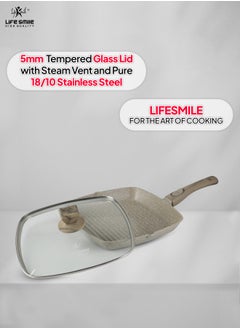 Life Smile Granite Coated Non-Stick Grill Pan with Stay Cool Detachable Handle for Stove Tops, Square Big Grill Skillet Steak Pan for Indoor & Outdoor Gas Grill Camping & BBQ - 100% PFOA & PFAS Free  - Image 5