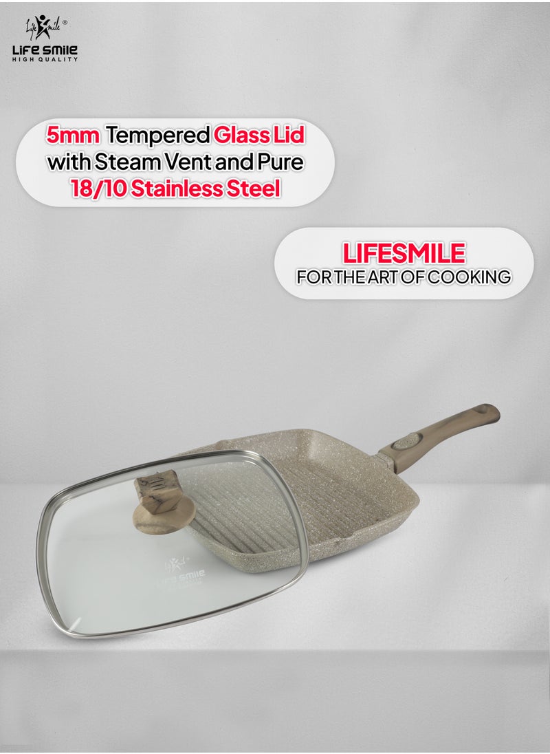 Life Smile Granite Coated Non-Stick Grill Pan with Stay Cool Detachable Handle for Stove Tops, Square Big Grill Skillet Steak Pan for Indoor & Outdoor Gas Grill Camping & BBQ - 100% PFOA & PFAS Free  - Image 5