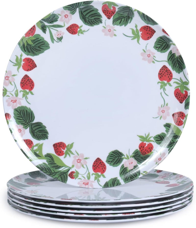 Gofunfun 6Pack Melamine Dinner Plates  10 Inch Lightweight Durable  Unbreakable Round Plates for IndoorOutdoor Use  Strawberry - Image 1