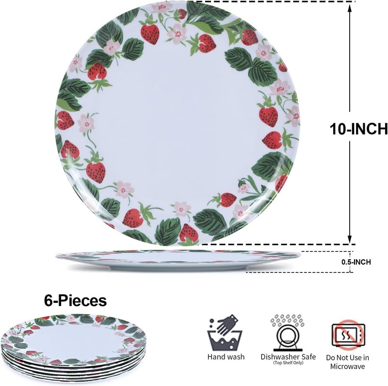 Gofunfun 6Pack Melamine Dinner Plates  10 Inch Lightweight Durable  Unbreakable Round Plates for IndoorOutdoor Use  Strawberry - Image 2