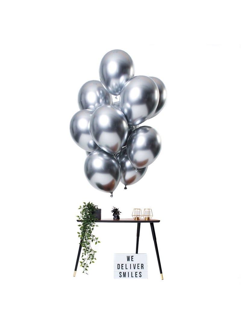 فولات بالونات لاتكس فضية كرومية مرآة مستديرة 33 سم، عبوة من 12 قطعة - Image 2