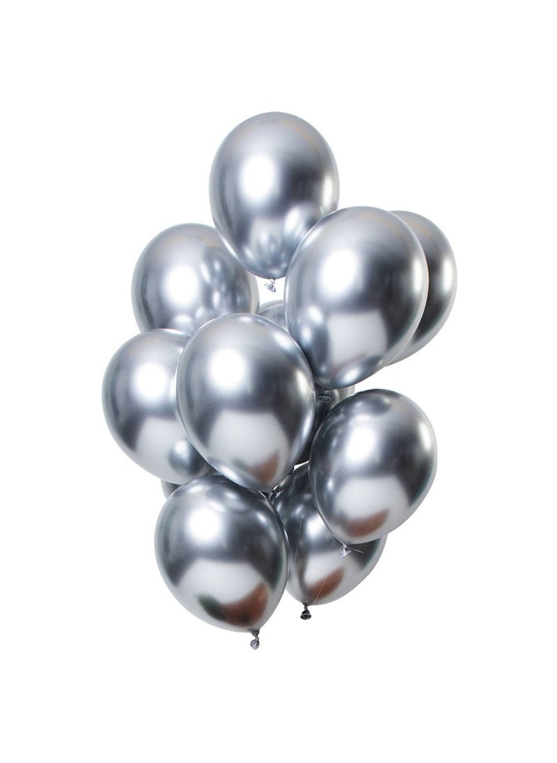 فولات بالونات لاتكس فضية كرومية مرآة مستديرة 33 سم، عبوة من 12 قطعة - Image 1