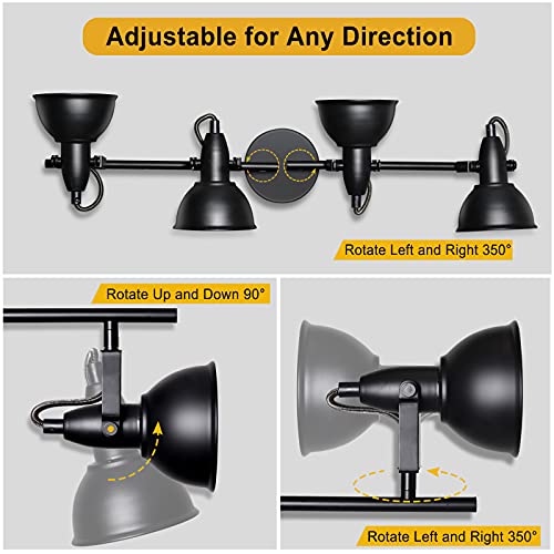 HiBay Track Lighting Fixtures Ceiling, Adjustable 4-Light Track Light Kit, Industrial Spotlight Black for Kitchen Dining Room Bedroom Hallway, E12 Base (Bulbs Not Included) - Image 3