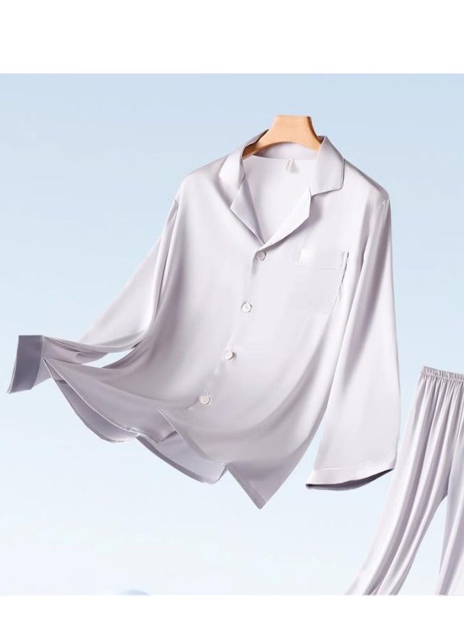 MIIOW - Ice Silk Sleepwear Men's Simulated Silk Long Sleeved High-End Home Suit Set - Image 1