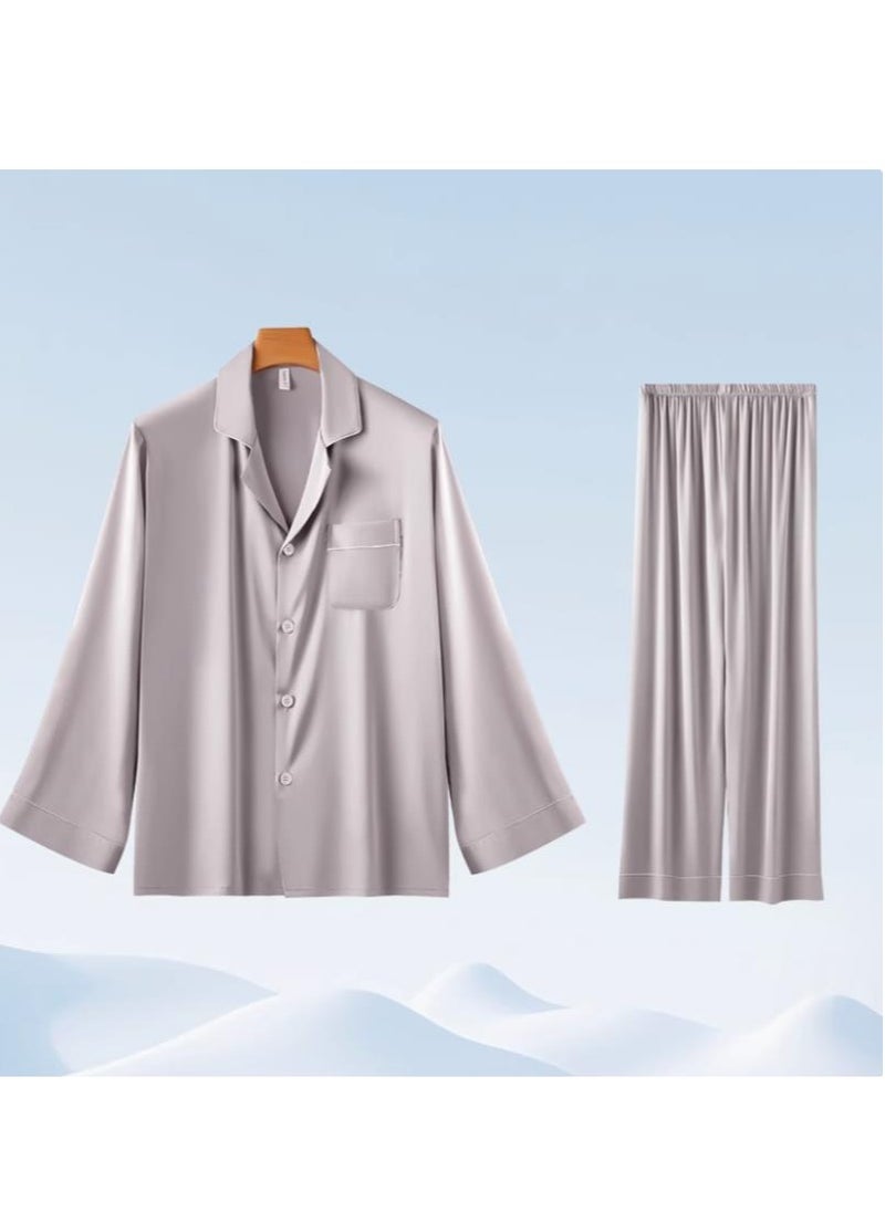 MIIOW - Ice Silk Sleepwear Men's Simulated Silk Long Sleeved High-End Home Suit Set - Image 1
