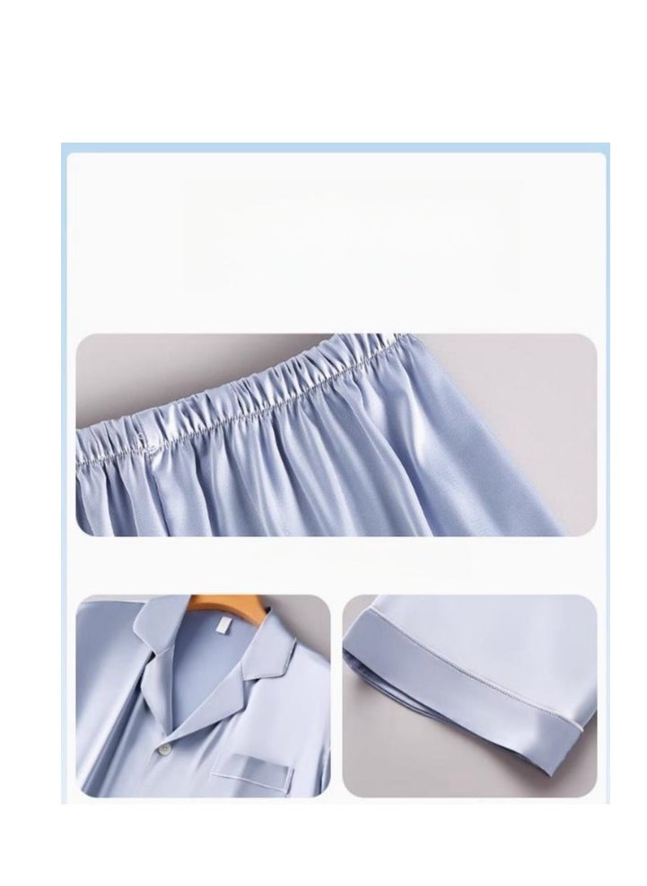 MIIOW - Ice Silk Sleepwear Men's Simulated Silk Long Sleeved High-End Home Suit Set - Image 1