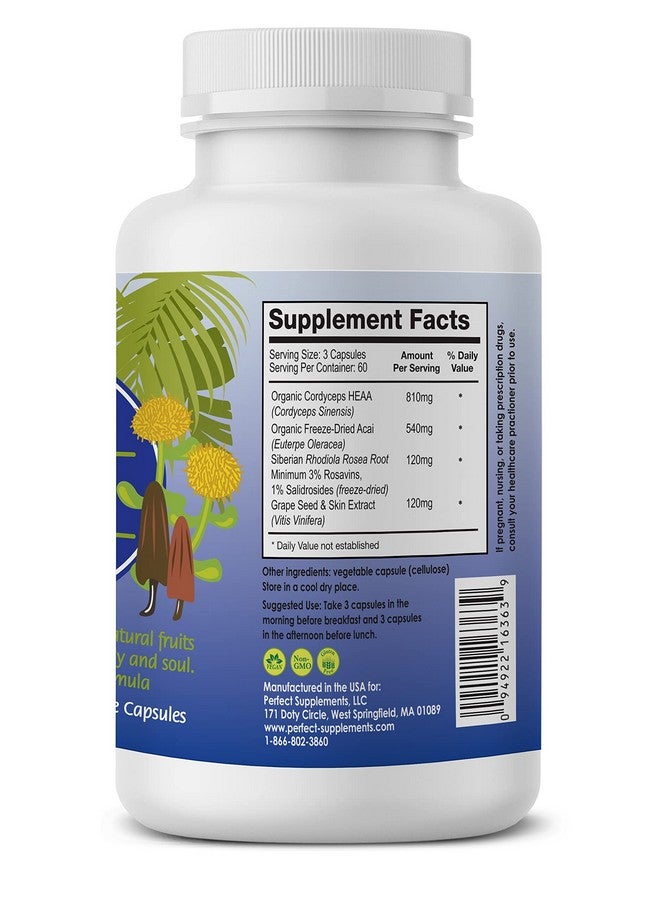 Perfect Supplements - Perfect Acai Revive - 180 Capsules - Organic Acai, Cordyceps, Grape Seed Extract & Rhodiola Rosea - Image 2